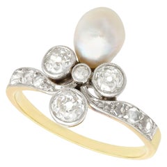 Antique 1.02 Carat Diamond and Pearl Yellow Gold Cocktail Ring