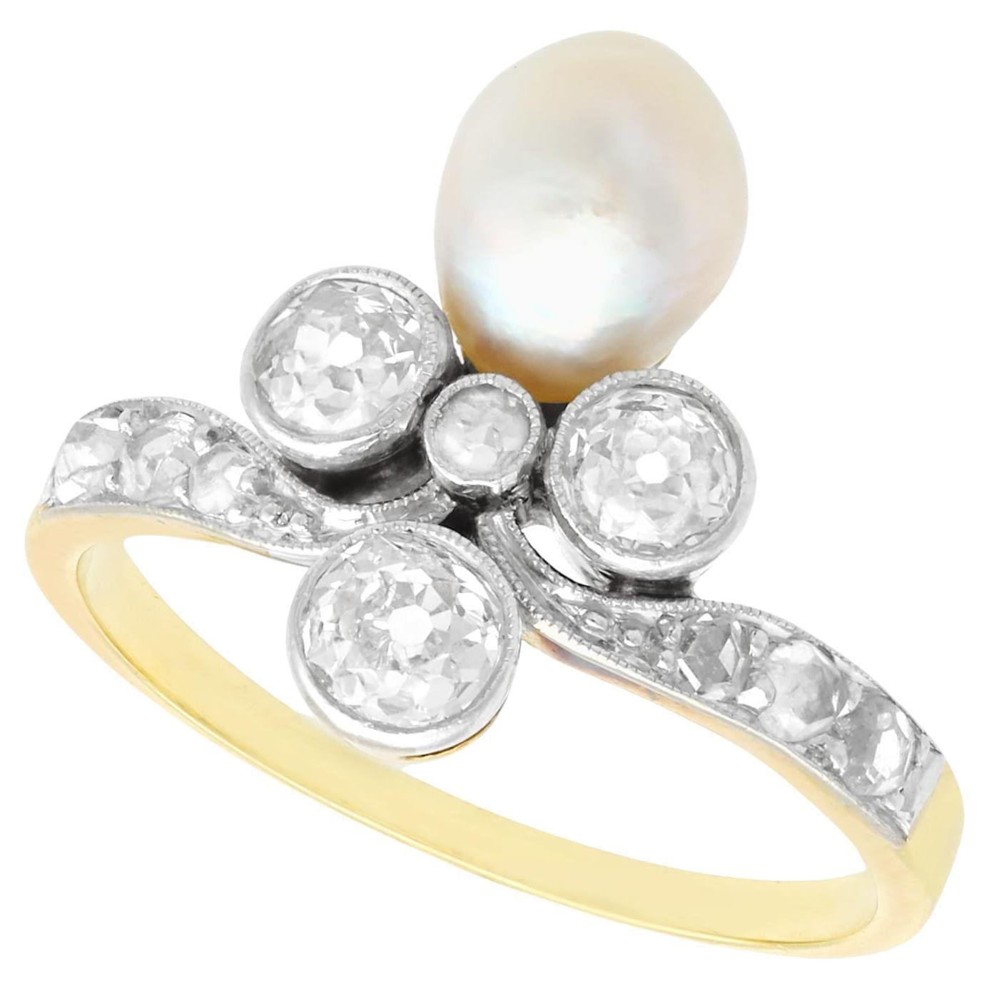 Antique 1.02 Carat Diamond and Pearl Yellow Gold Cocktail Ring For Sale