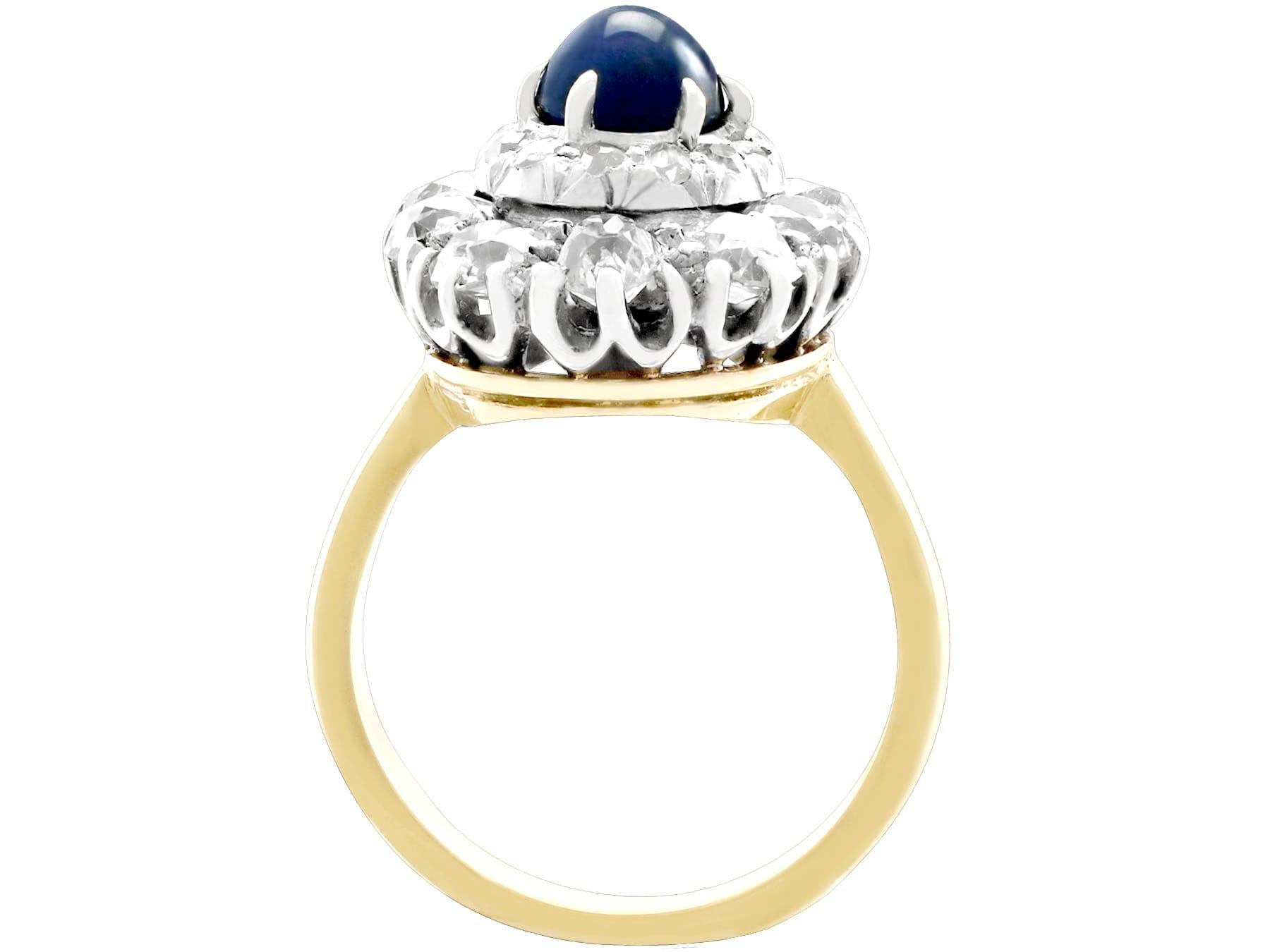 Bague grappe ancienne en or avec saphir de 1,02 carat et diamant de 1,83 carat Pour femmes en vente