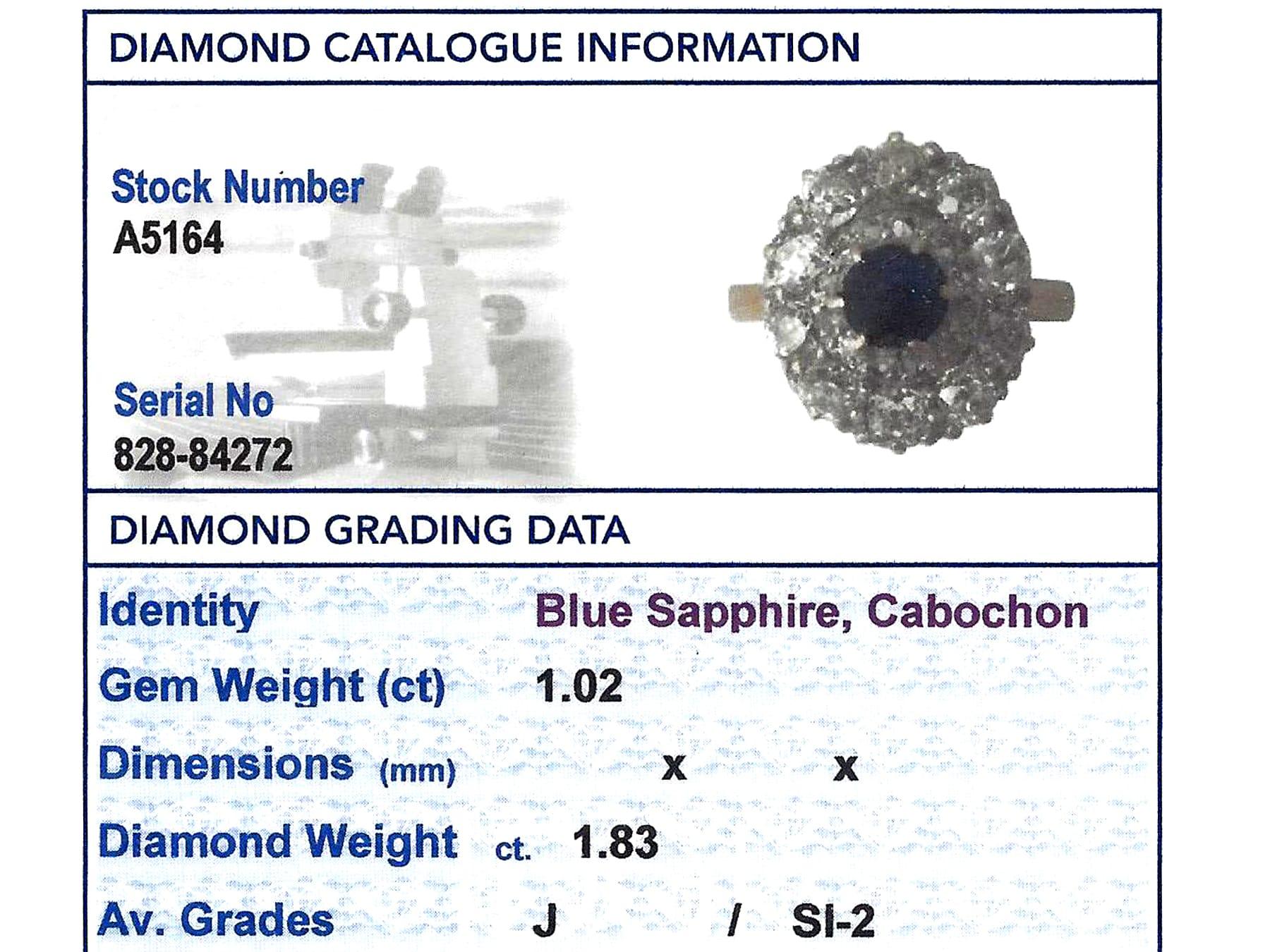 Bague grappe ancienne en or avec saphir de 1,02 carat et diamant de 1,83 carat en vente 1