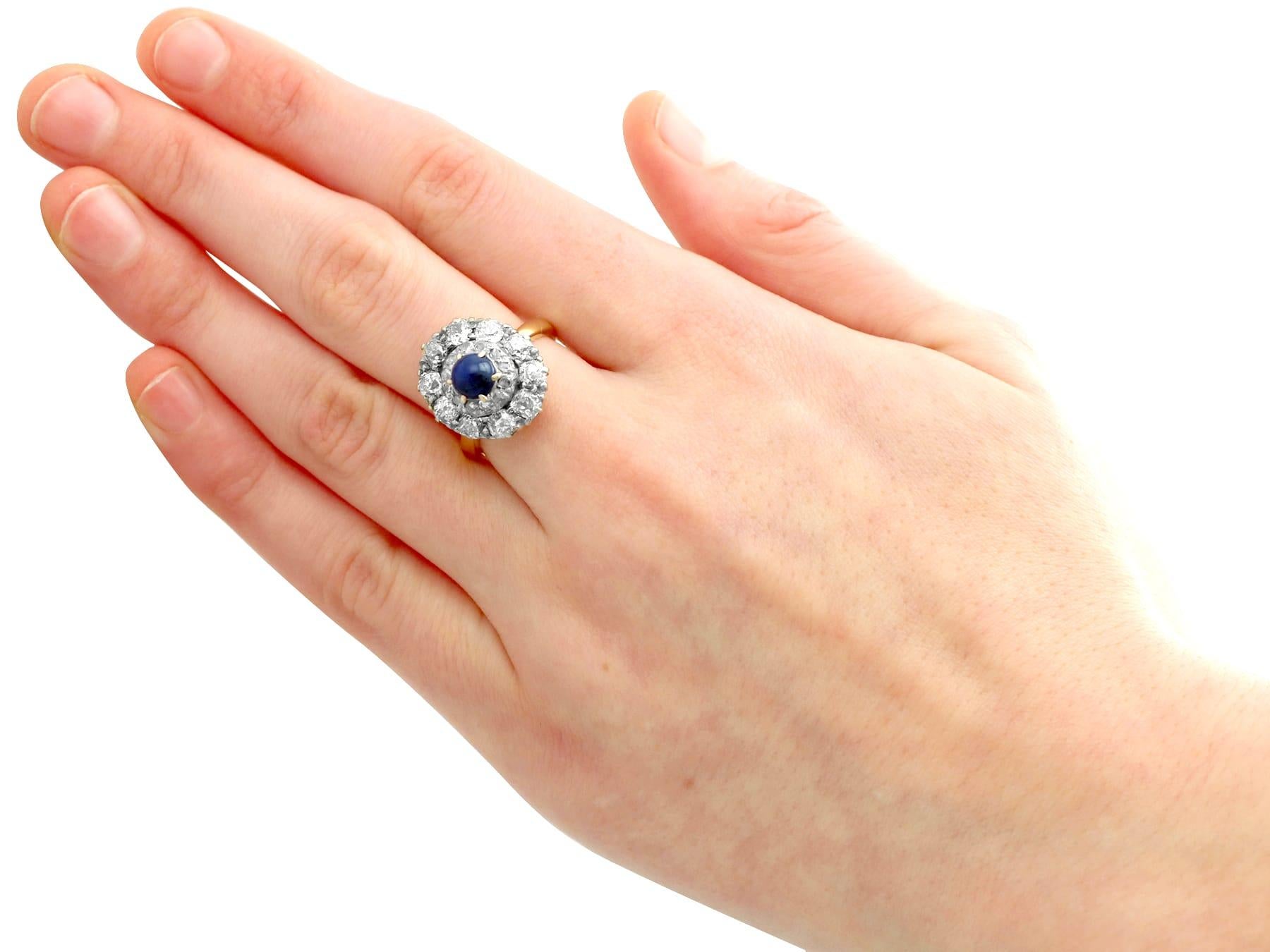 Bague grappe ancienne en or avec saphir de 1,02 carat et diamant de 1,83 carat en vente 2