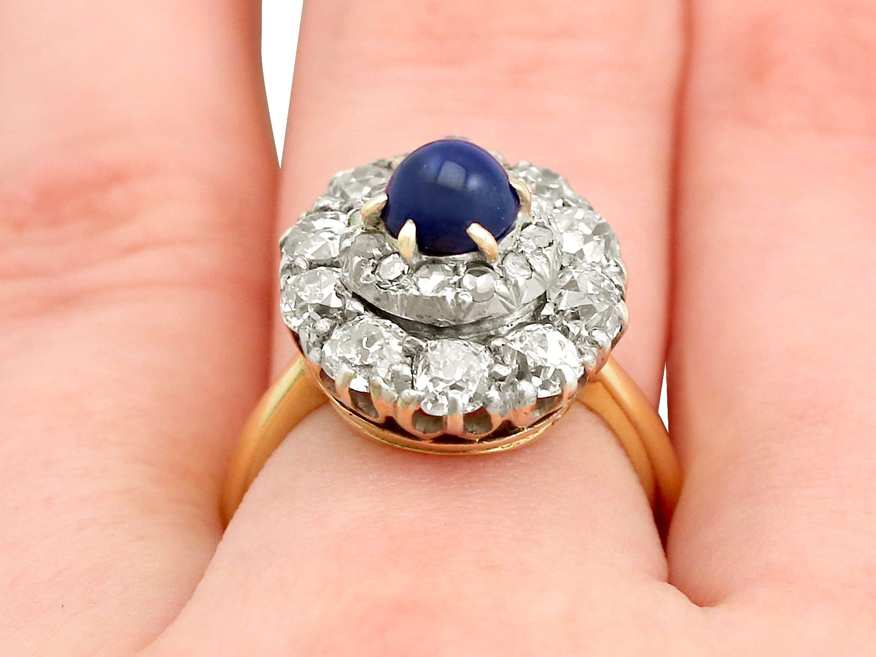 Bague grappe ancienne en or avec saphir de 1,02 carat et diamant de 1,83 carat en vente 4