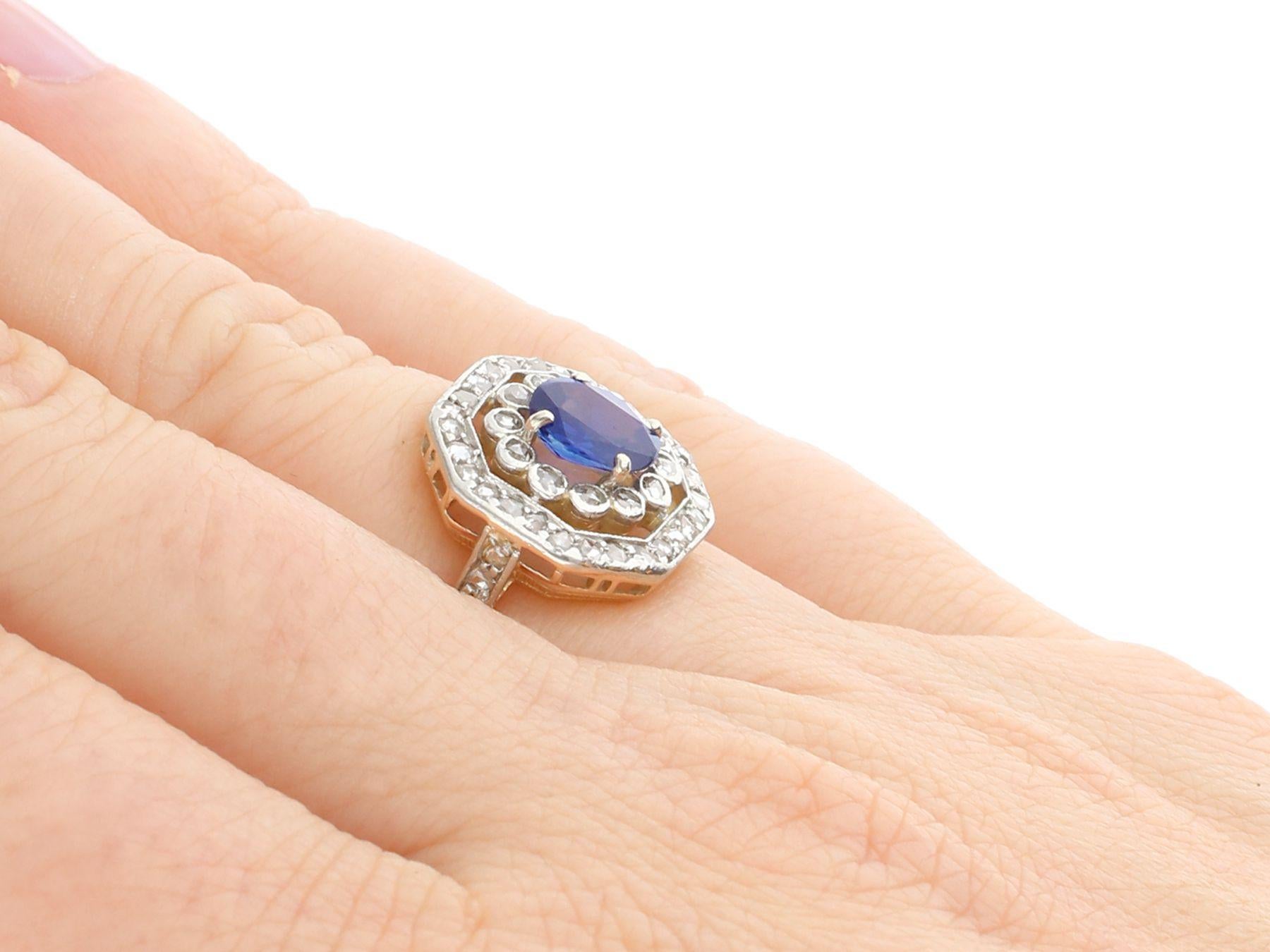 Antique Edwardian 1.02 Carat Blue Sapphire and Diamond Yellow Gold Cluster Ring For Sale 2