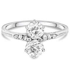 Antique 1.02 Carats Total Double Old European Cut Diamond Engagement Ring