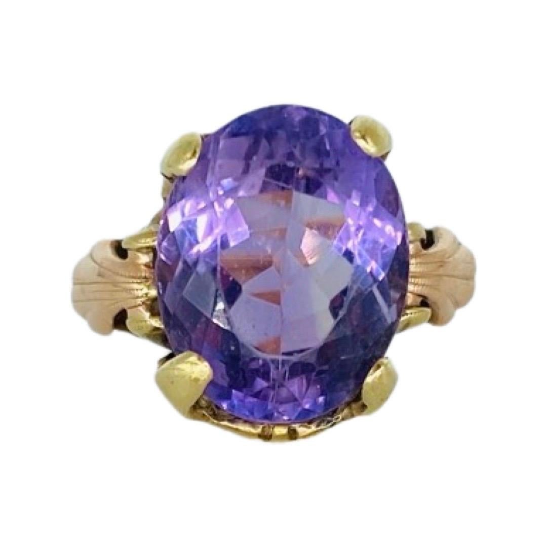 Oval Cut Antique 10.20 Carat Oval Amethyst Cocktail Ring For Sale