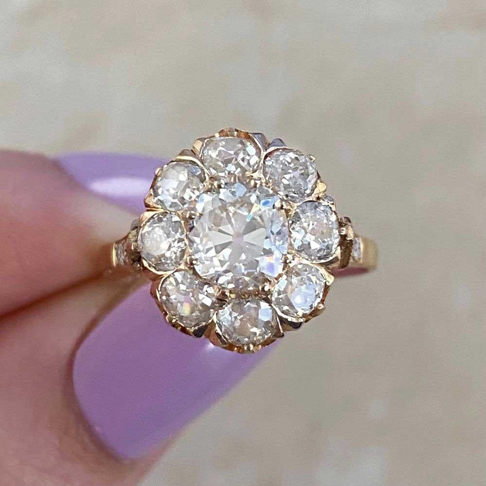 Antique 1.02ct Antique Cushion Cut Diamond Cluster Ring, 18k Yellow Gold For Sale 5