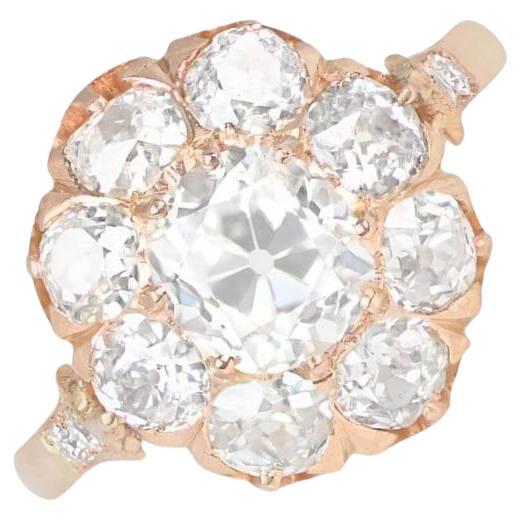 Antique 1.02ct Antique Cushion Cut Diamond Cluster Ring, 18k Yellow Gold For Sale