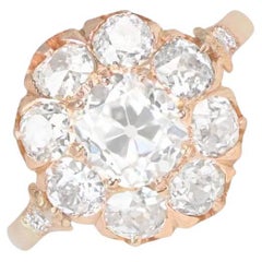 Antique 1.02ct Antique Cushion Cut Diamond Cluster Ring, 18k Yellow Gold