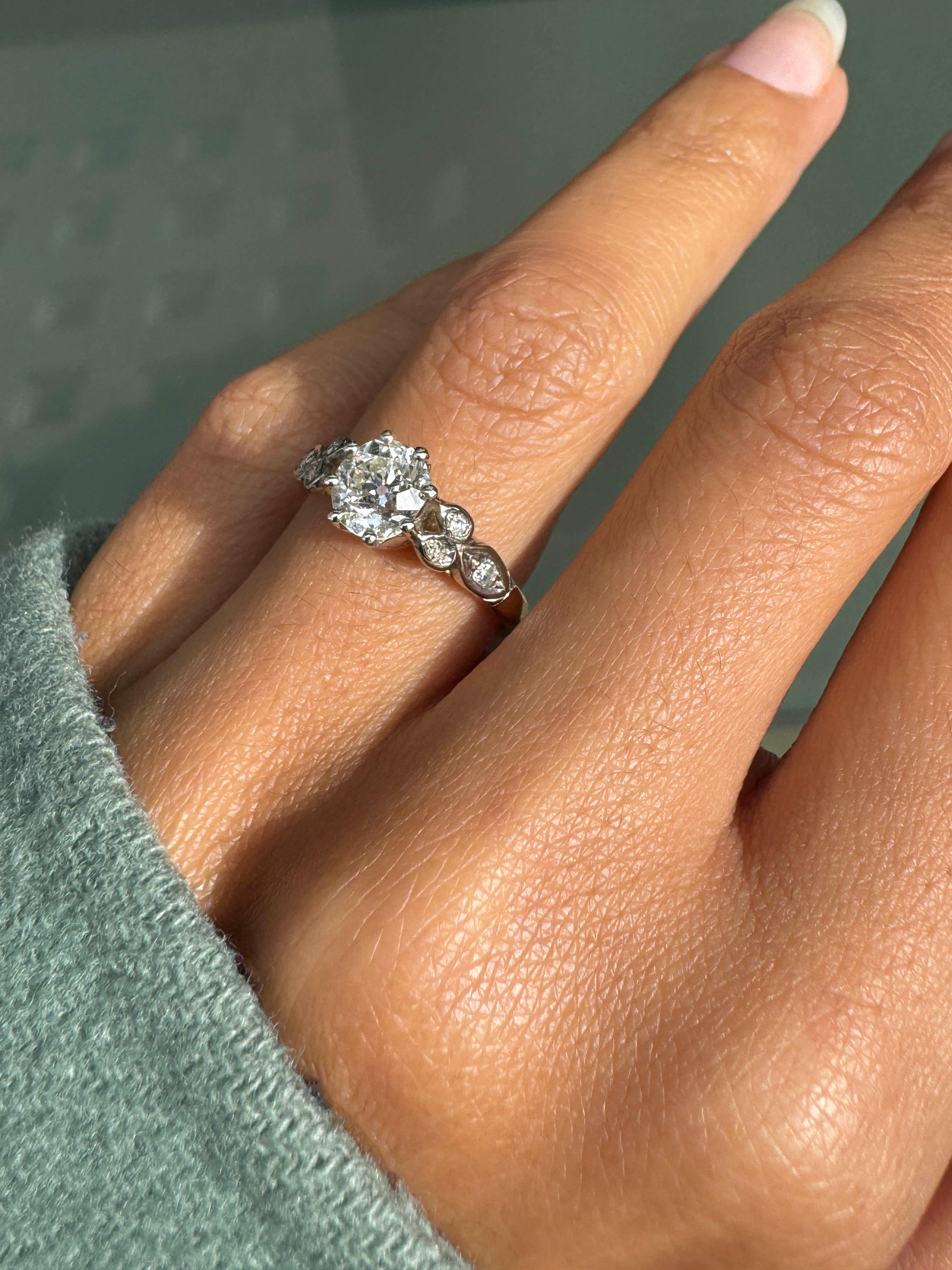 Antique 1.02ct Old Mine Cut Diamond 18K White Gold & Platinum Engagement Ring For Sale 3