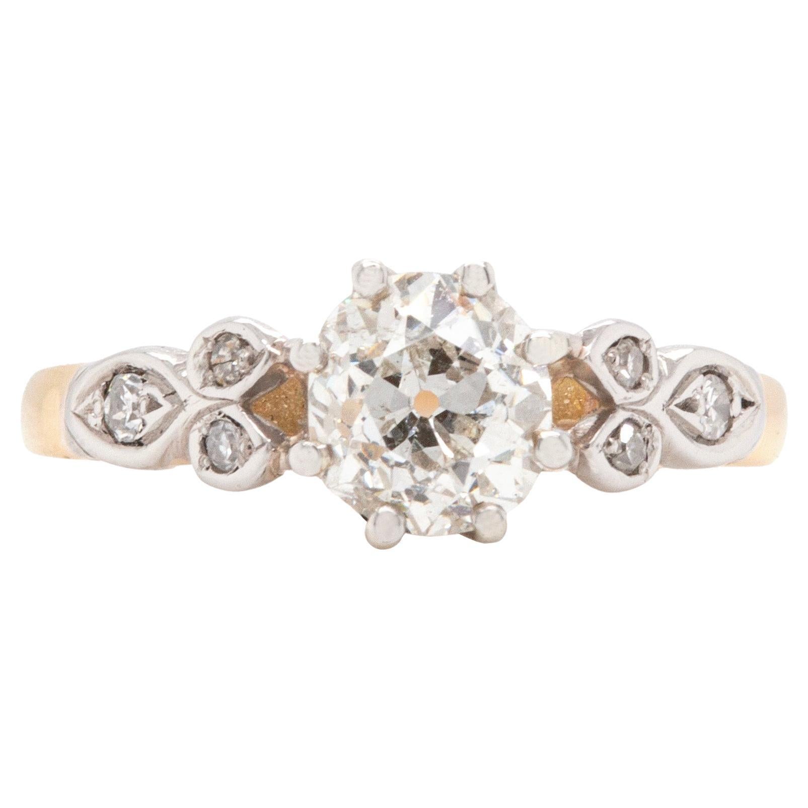 Antique 1.02ct Old Mine Cut Diamond 18K White Gold & Platinum Engagement Ring