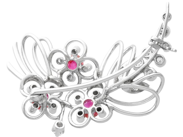 Antique 1.02ct Ruby and Diamond White Gold Spray Brooch Circa 1925 For Sale at 1stDibs