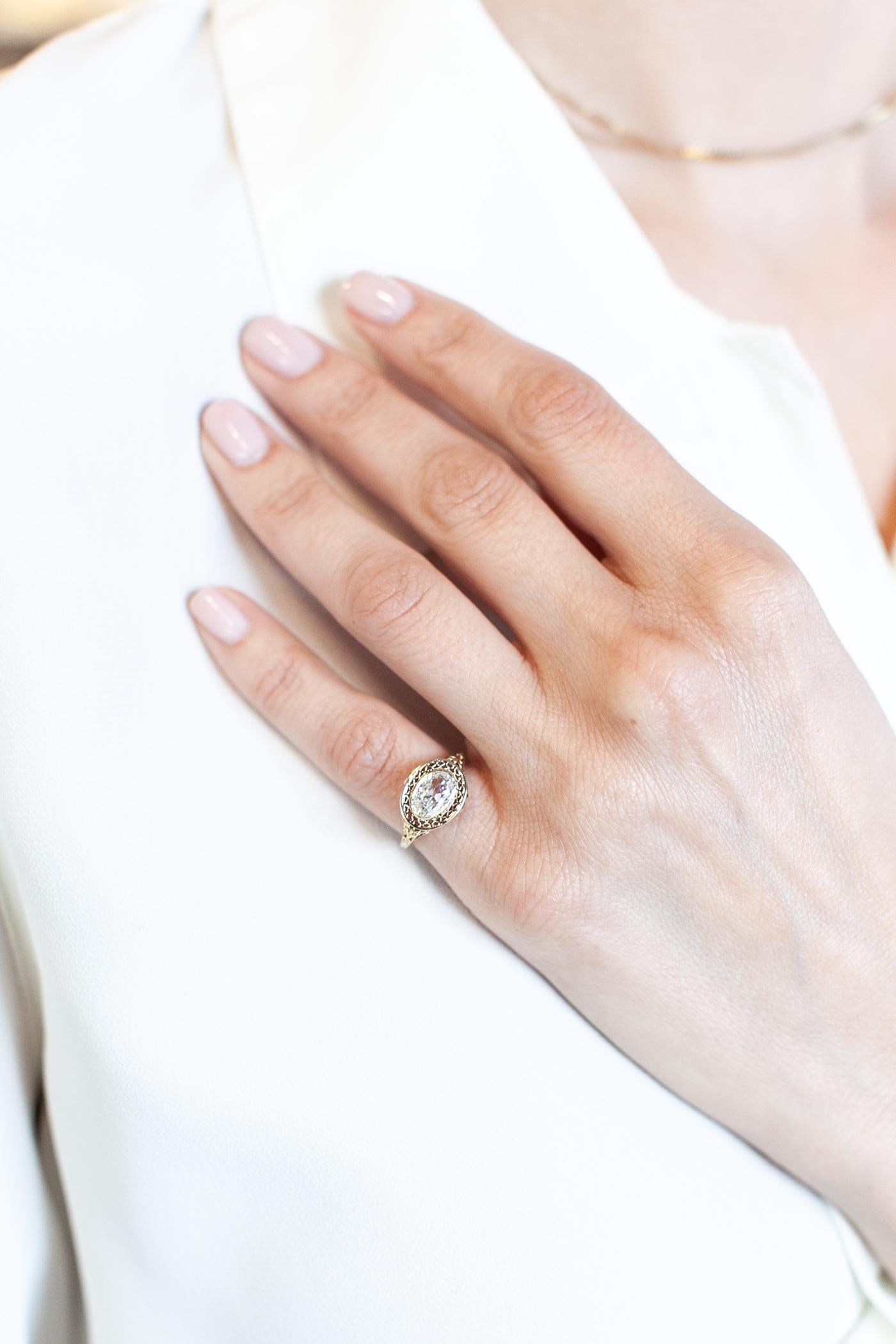 Women's Antique 1.03 Carat Oval Cut Diamond Engagement Ring