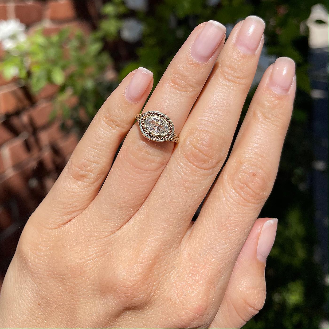 Antique 1.03 Carat Oval Cut Diamond Engagement Ring 1