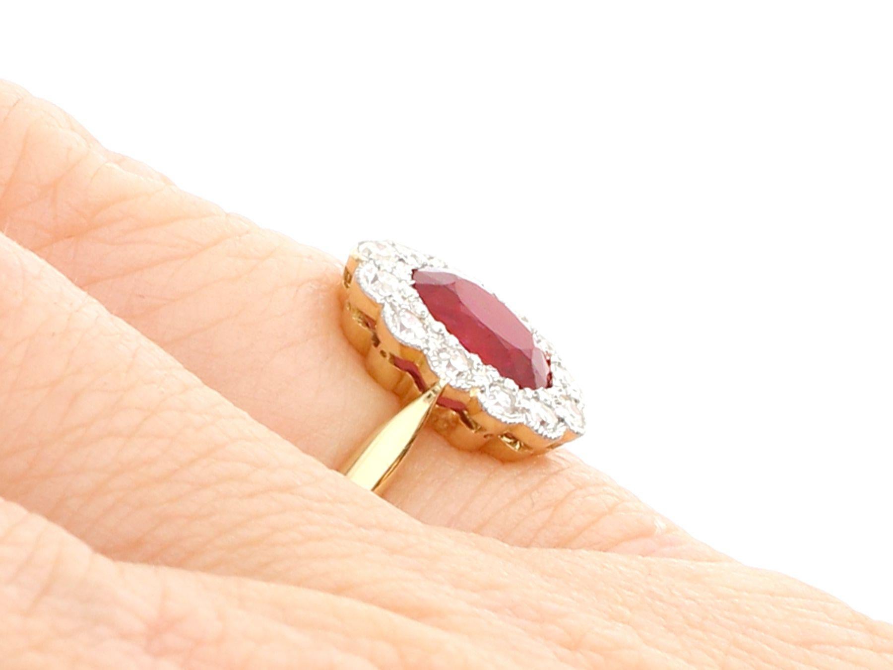 Non Heated 1.03 Carat Thai Ruby and Diamond Cluster Ring in Yellow Gold For Sale 2