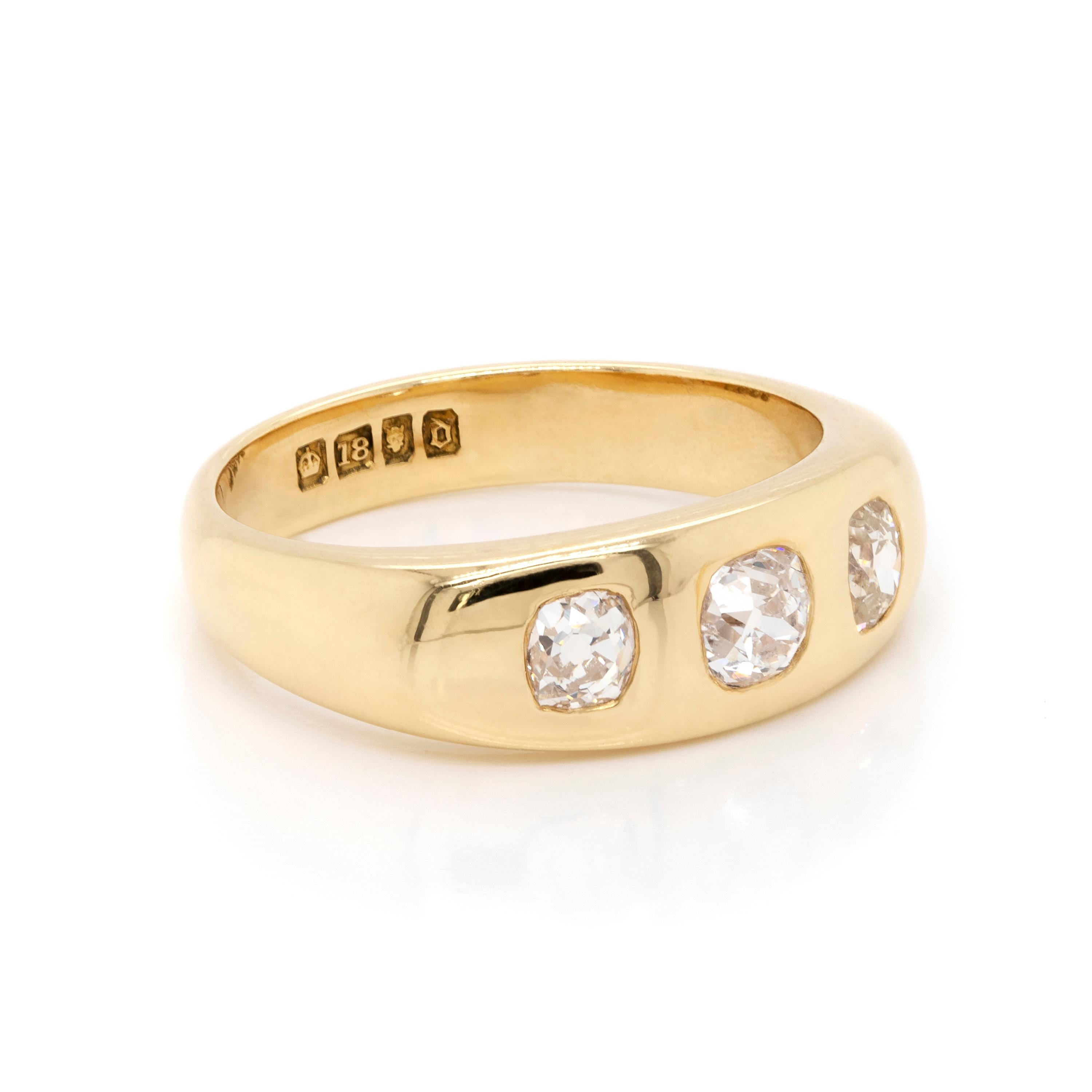 Antique 1.04 Carat Diamond 18 Carat Yellow Gold Gents Three-Stone Ring ...