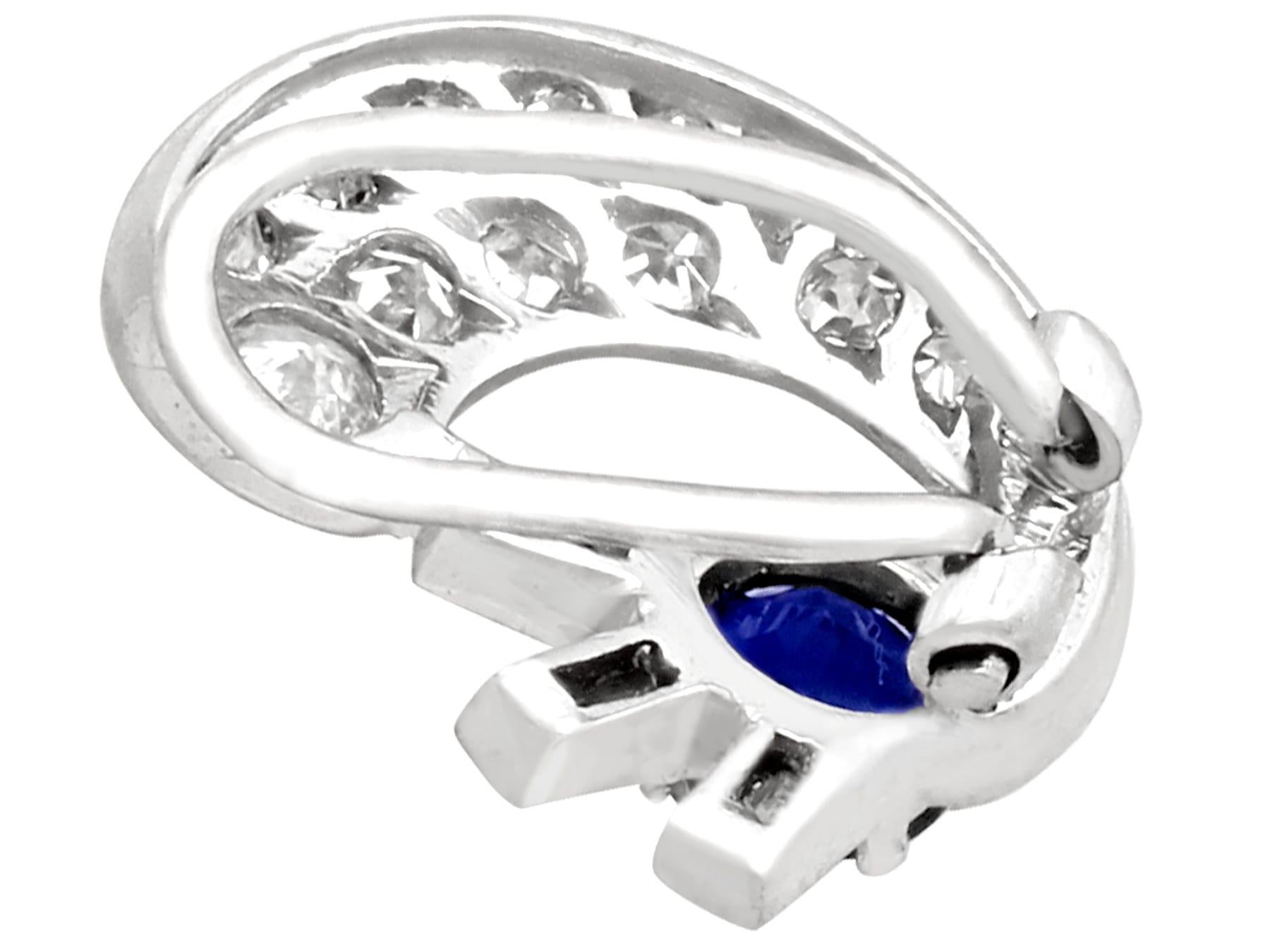 Women's or Men's Antique 1.04 Carat Sapphire and 1.75 Carat Diamond White Gold Clip-on Earrings For Sale