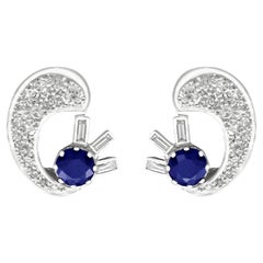 Antique 1.04 Carat Sapphire and 1.75 Carat Diamond White Gold Clip-on Earrings