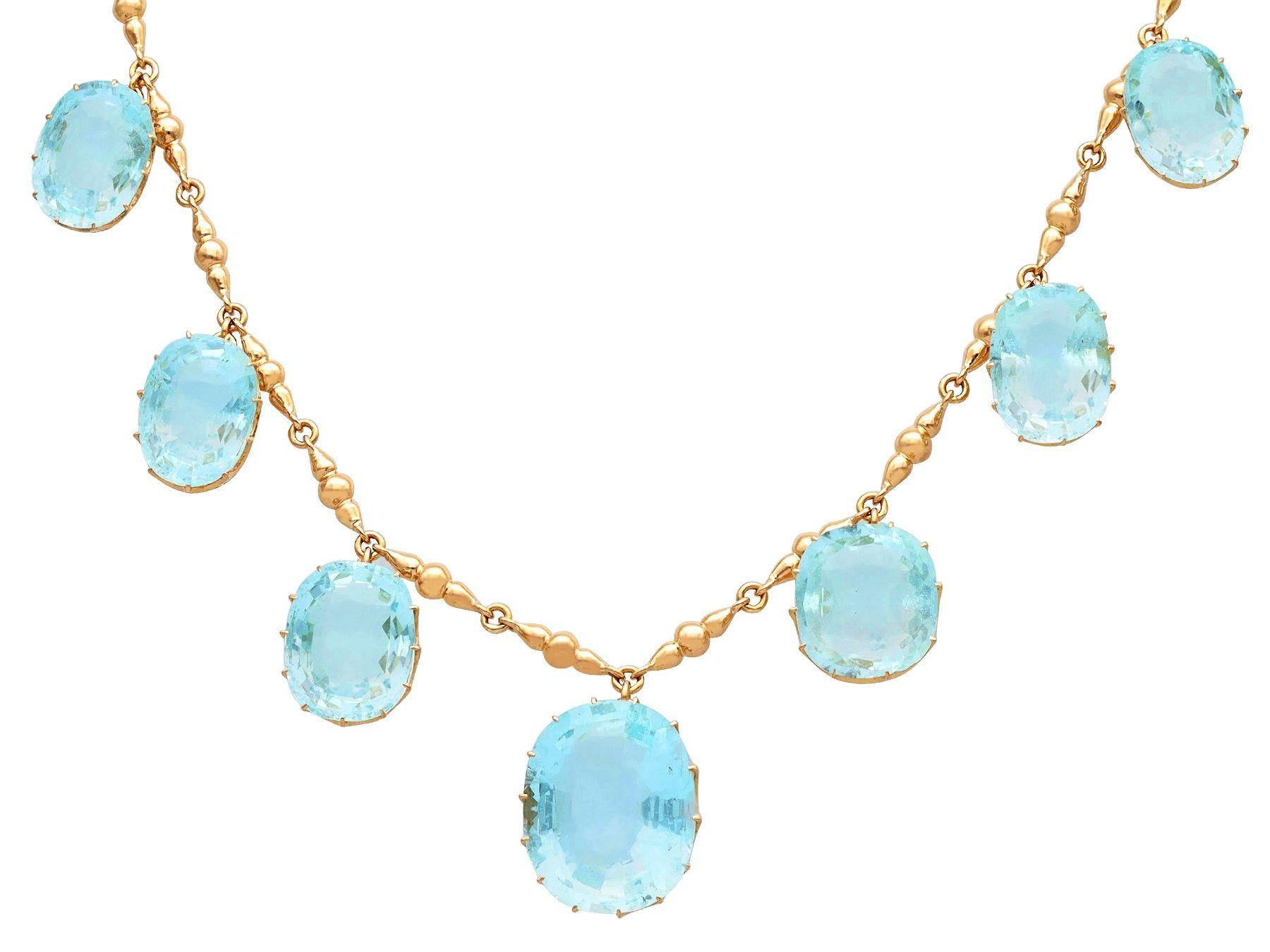A stunning, fine and impressive 104.26 carat aquamarine and 18 karat rose gold necklace; part of our diverse antique jewelry collections.

This stunning, fine and impressive antique necklace has been crafted in 18k rose gold.

The antique necklace