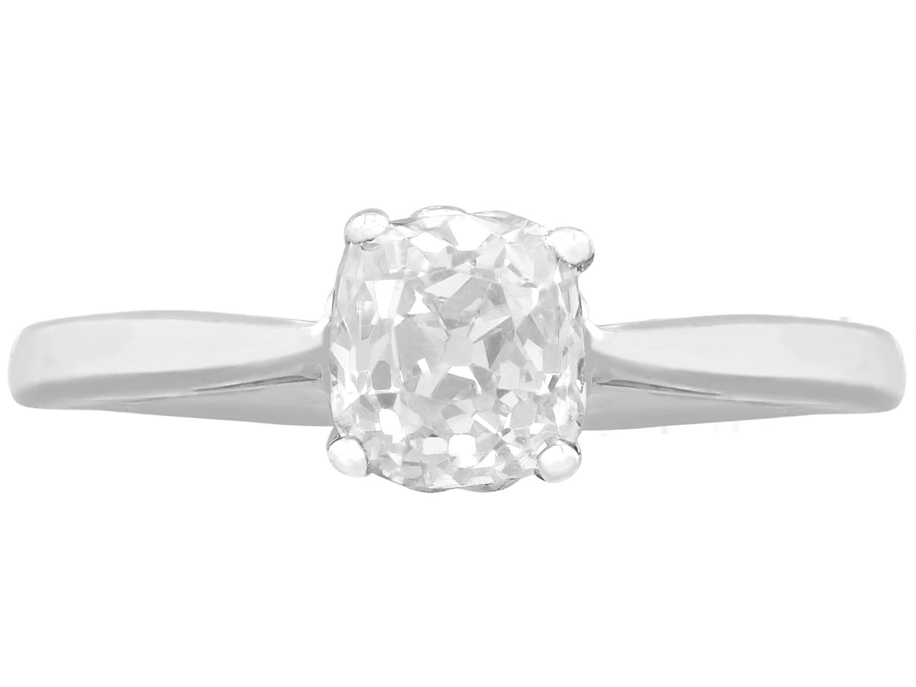 Round Cut Antique 1.05 Carat Diamond and White Gold Solitaire Engagement Ring For Sale