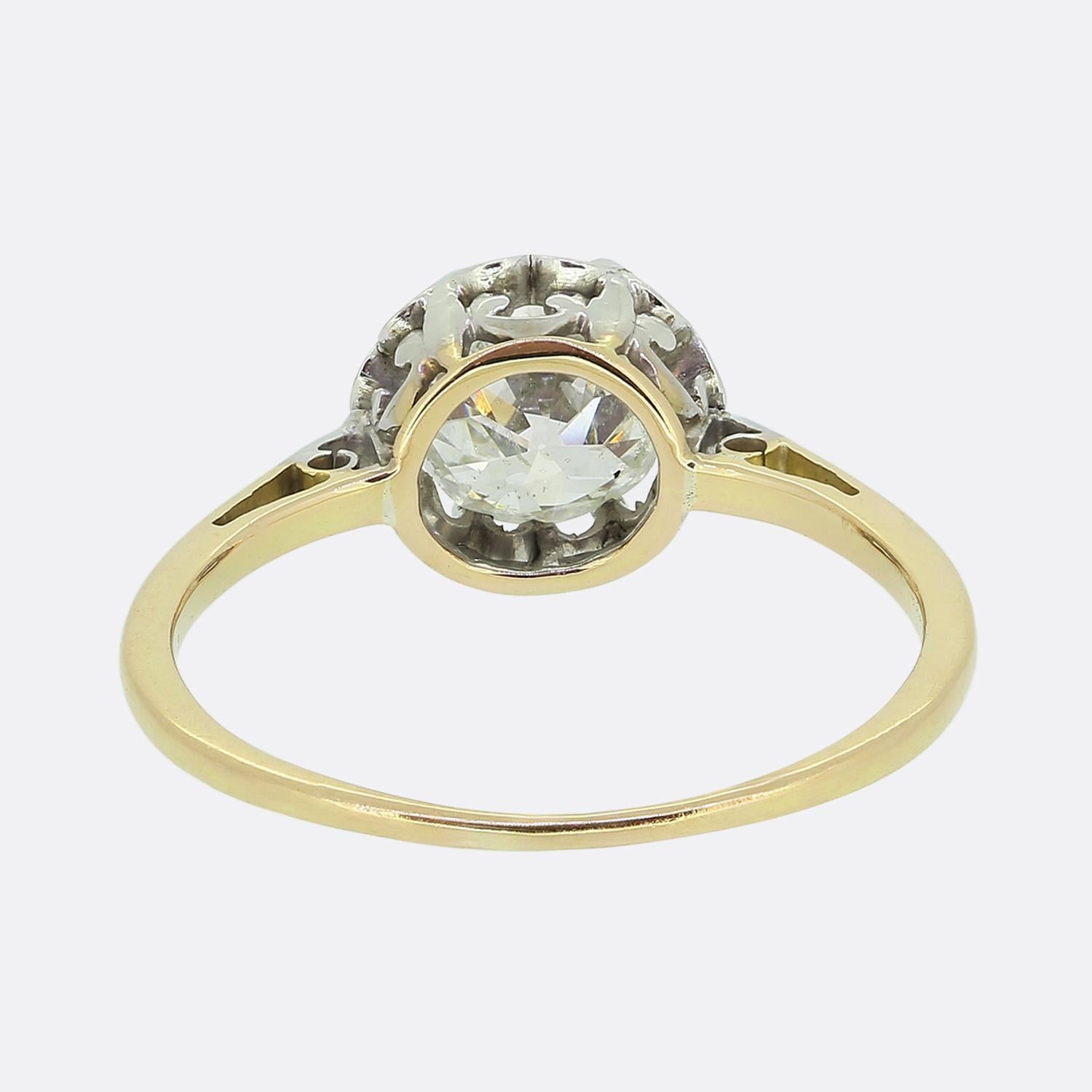 Old European Cut Antique 1.05 Carat Diamond Solitaire Ring For Sale