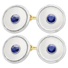 Antique 1.05 Carat Sapphire Mother of Pearl and Yellow Gold Cufflinks 