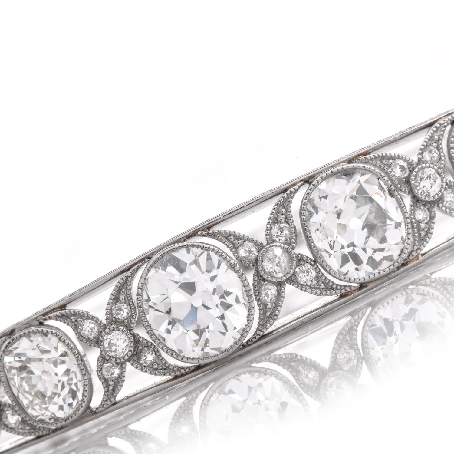 Art Deco Antique 10.50cts Old European Diamond Platinum Bangle Bracelet For Sale