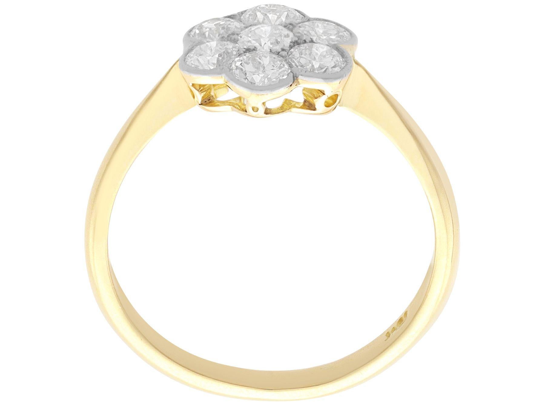 Women's or Men's Antique 1.05 Carat Diamond and Yellow Gold Cluster Engagement Ring, circa 1930 For Sale
