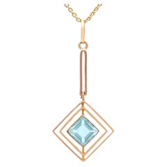 Antique 1.05ct Aquamarine and 9k Yellow Gold Pendant Circa 1910