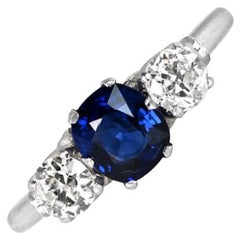 Bague de fiançailles antique en platine avec saphir naturel taille coussin de 1,05ct