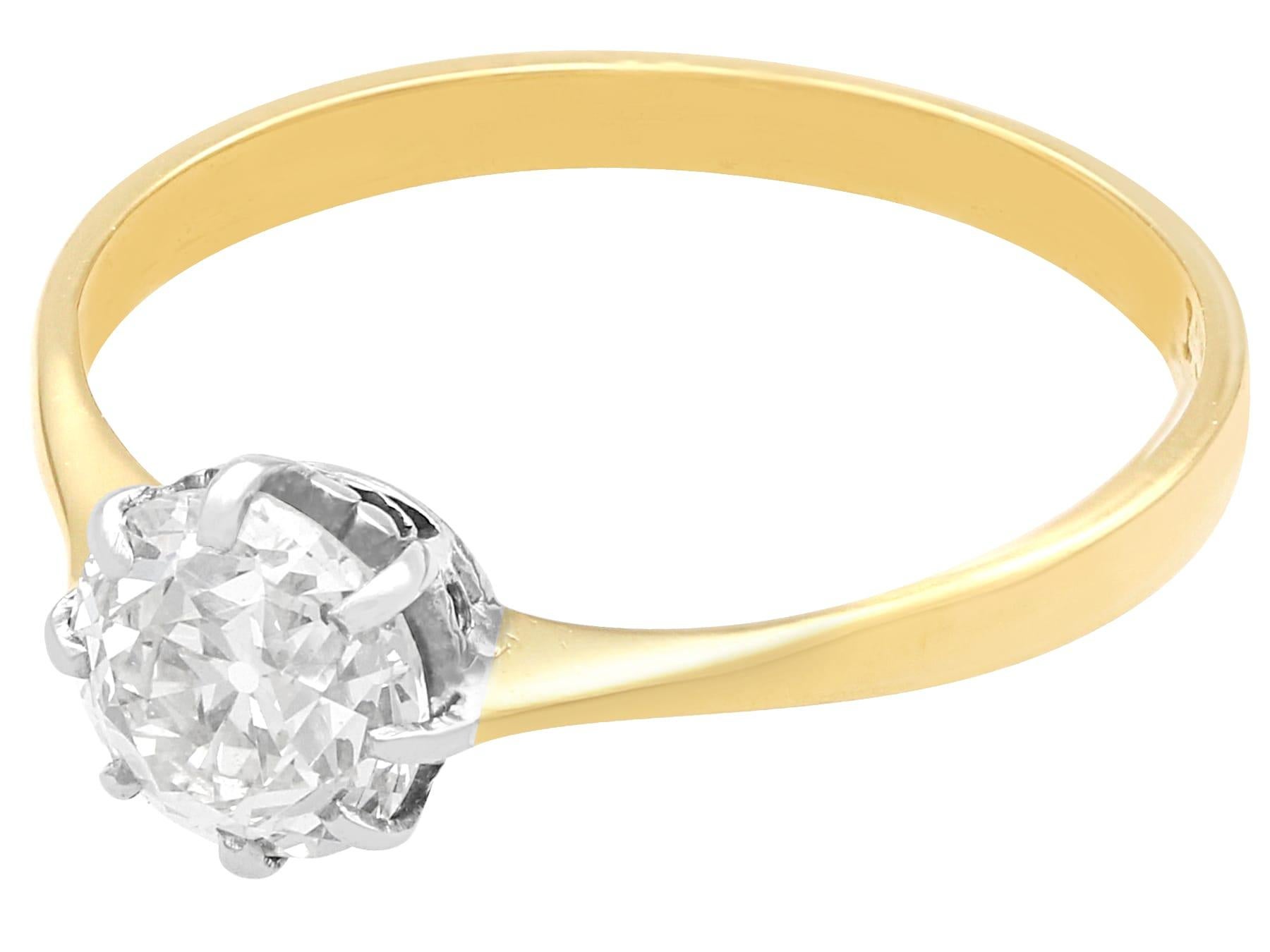 Round Cut Antique 1.05Ct Diamond and 18k Yellow Gold Solitaire Ring Circa 1900 For Sale