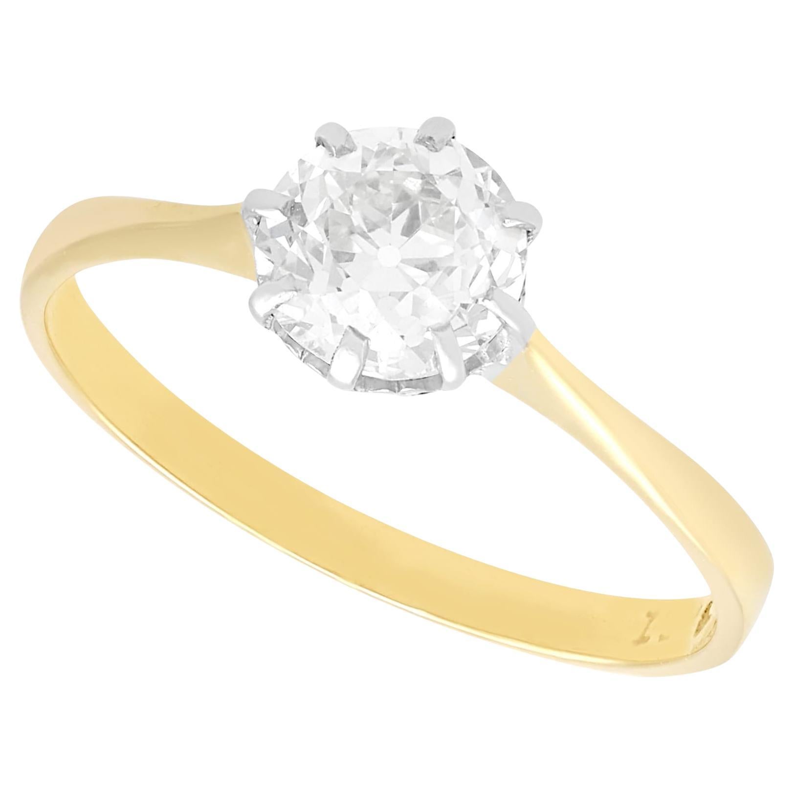 Antique 1.05Ct Diamond and 18k Yellow Gold Solitaire Ring Circa 1900 For Sale