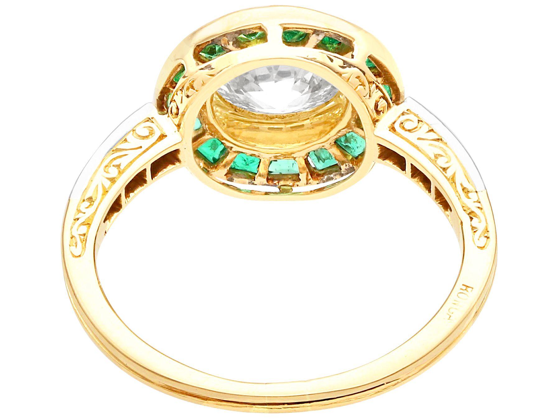 Old European Cut Antique 1.05Ct Emerald 1.18Ct Diamond Yellow Gold Ring, Circa 1930 For Sale