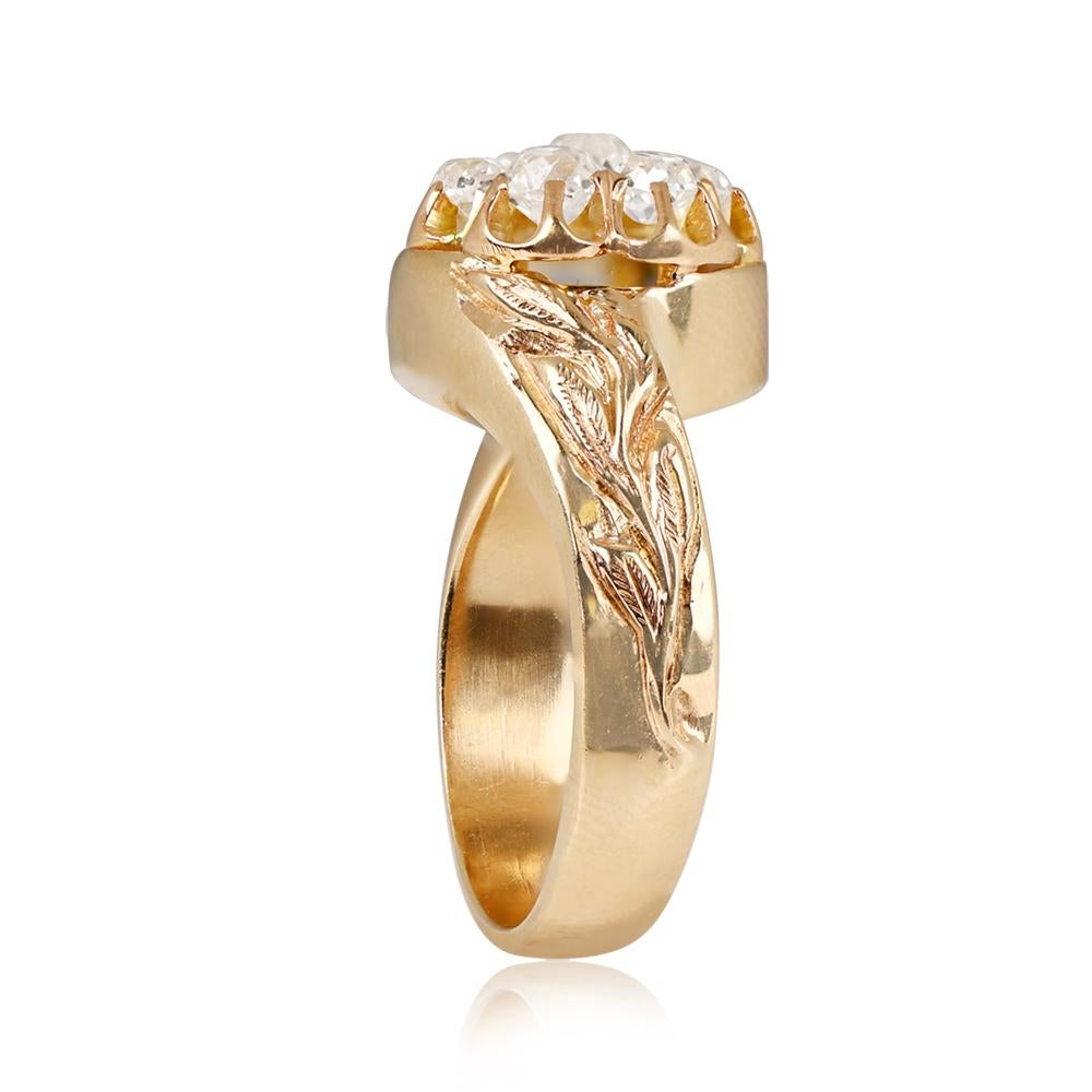 Art Nouveau Antique 1.05ct Old Mine Cut Diamond Cluster Ring, 18k Yellow Gold  For Sale