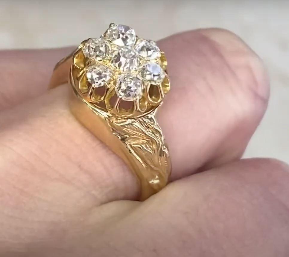 Antique 1.05ct Old Mine Cut Diamond Cluster Ring, 18k Yellow Gold  For Sale 2
