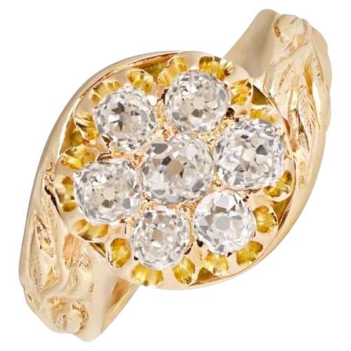 Bague ancienne grappe de diamants taille vieille mine de 1,05 carat, or jaune 18 carats 