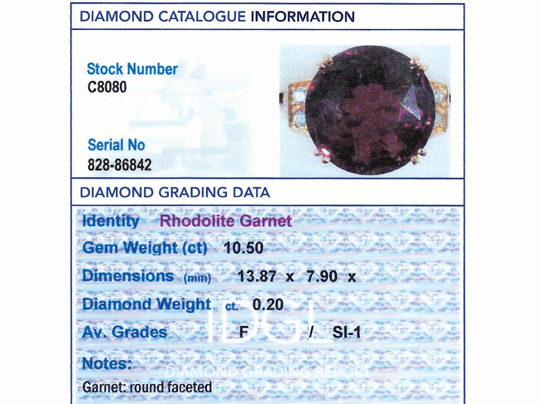 Antique 10.5ct Rhodolite Garnet and 0.20ct Diamond 18k Rose Gold Dress Ring 1937 For Sale 2
