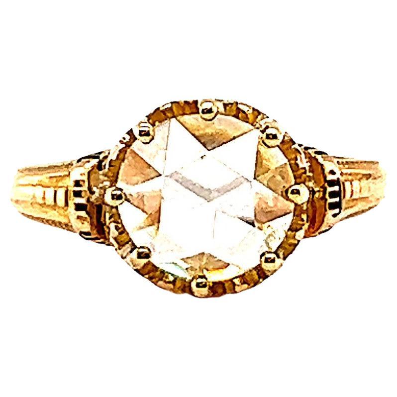 One Antique 1.06 Carat Rose Cut Diamond 18 Karat Enamel Solitaire Engagement Ring. Featuring one rose cut diamond of 1.06 carats, graded J color, SI clarity. Crafted in 18 karat yellow gold. Circa 1890s. The ring is a size 5 1/4 and may be resized.