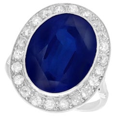 Antique 10.63 Ct Sapphire and 0.88ct Diamond Platinum Cluster Ring