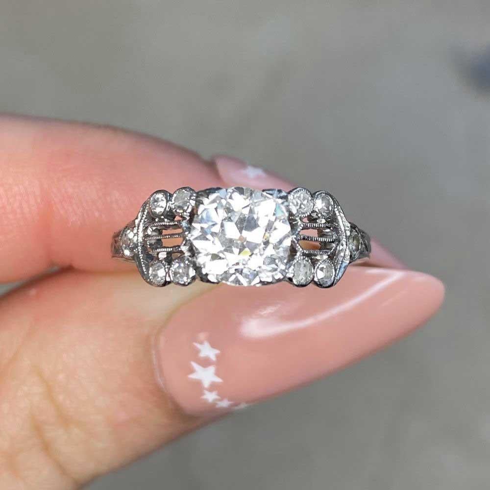 Antique 1.06ct Old European Cut Diamond Engagement Ring, I Color, Platinum  For Sale 5