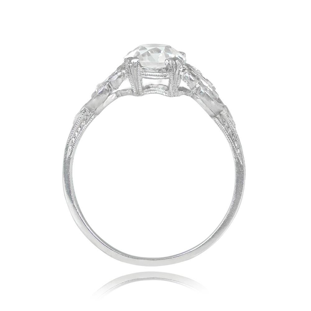 Art Deco Antique 1.06ct Old European Cut Diamond Engagement Ring, I Color, Platinum  For Sale