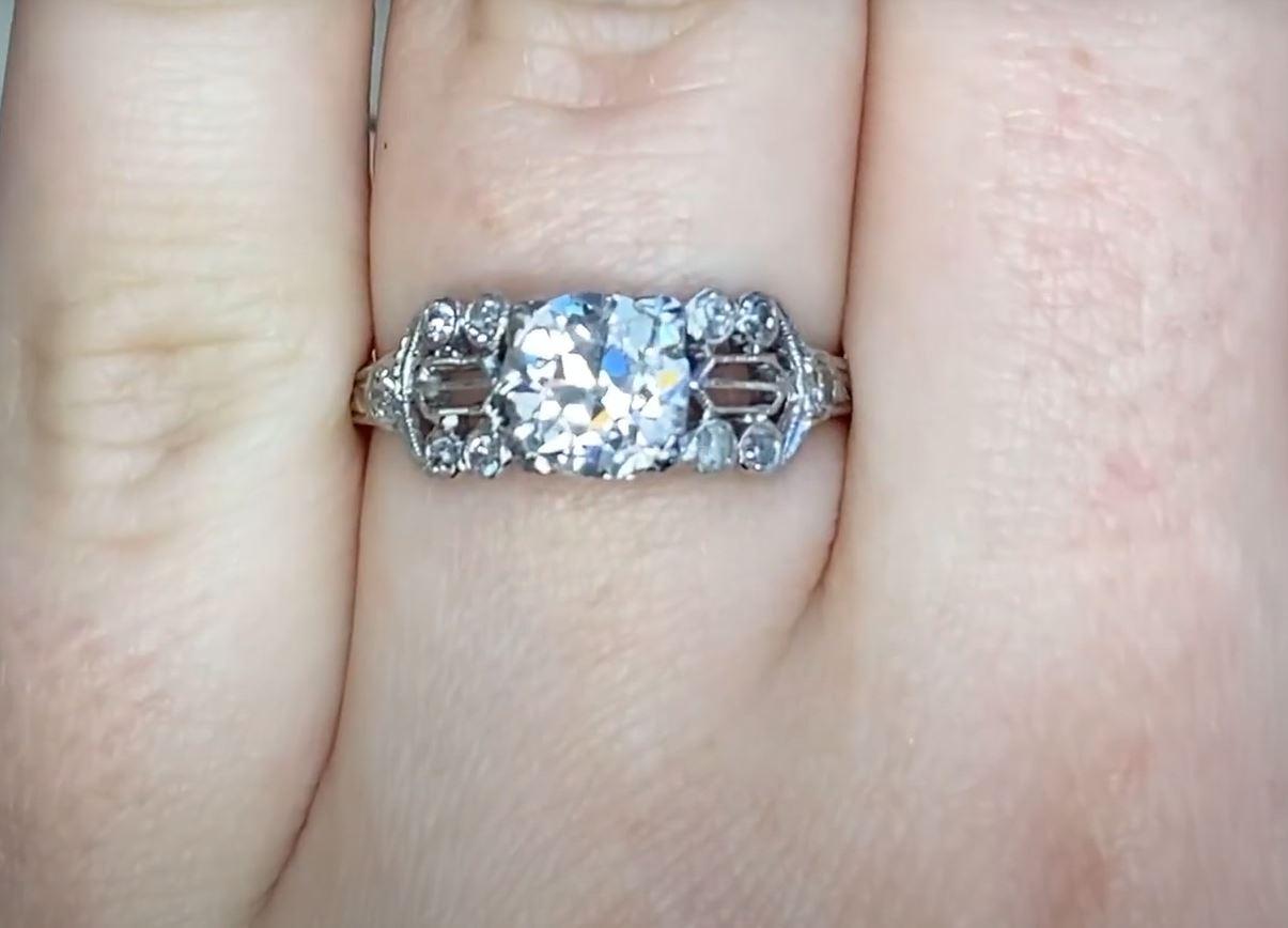 Women's Antique 1.06ct Old European Cut Diamond Engagement Ring, I Color, Platinum  For Sale