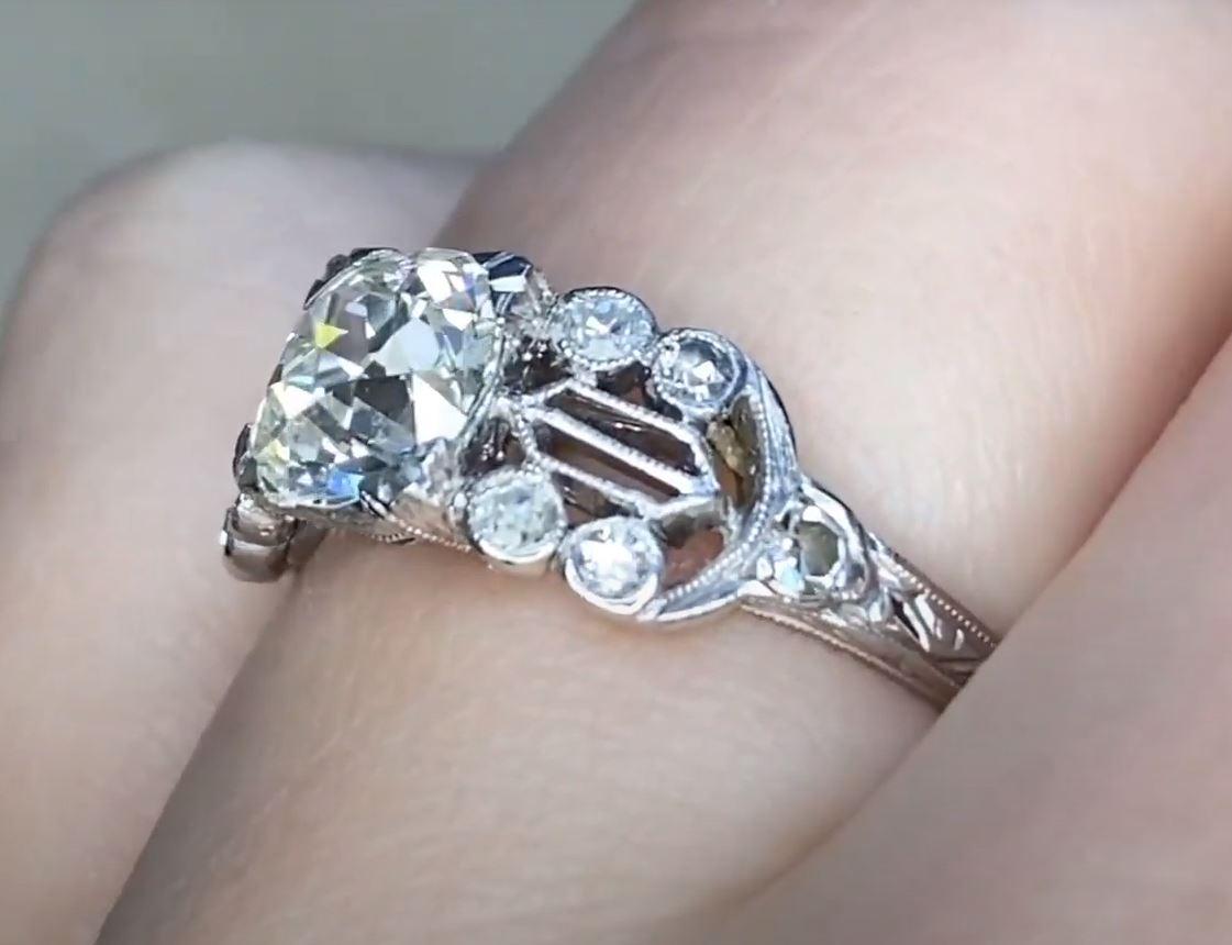 Antique 1.06ct Old European Cut Diamond Engagement Ring, I Color, Platinum  For Sale 2