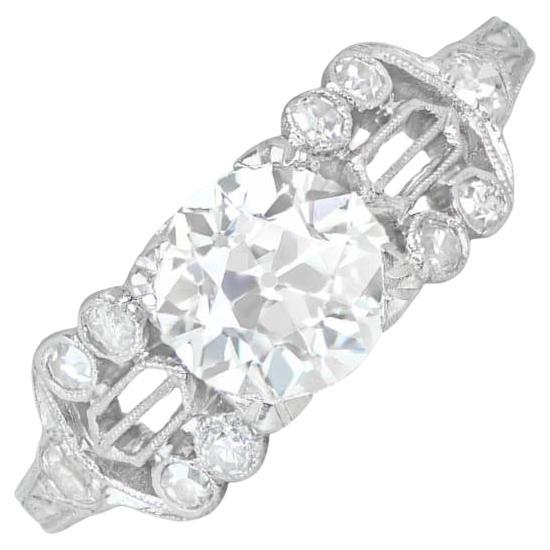 Antique 1.06ct Old European Cut Diamond Engagement Ring, I Color, Platinum 