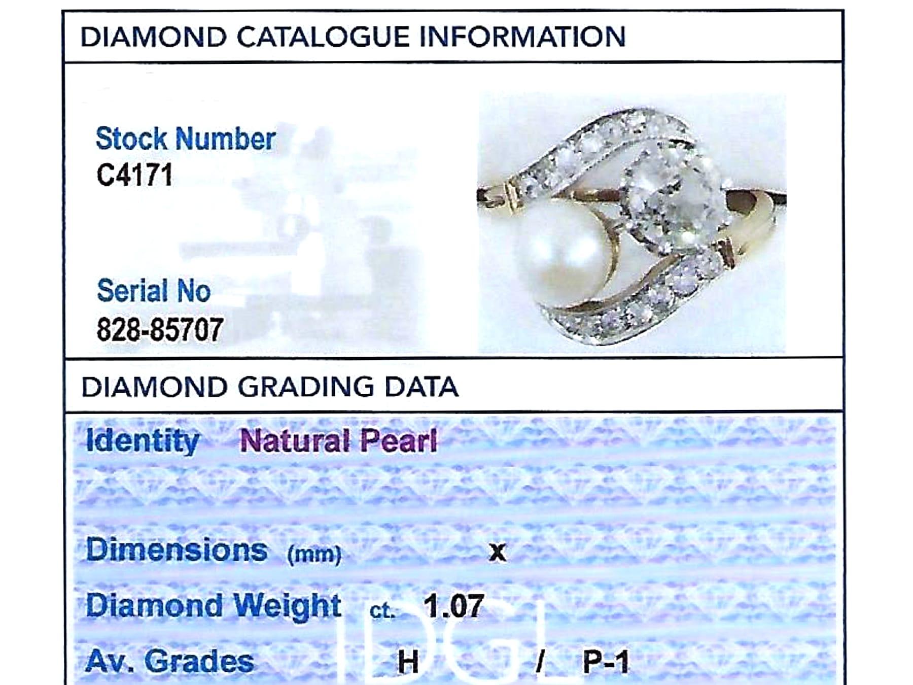 Antiker Gelbgold-Dreiecksring mit 1,07 Karat Diamant und natürlicher Salzwasserperle im Angebot 6