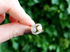 Antique 1.07 Carat Diamond and Natural Saltwater Pearl Yellow Gold Twist Ring