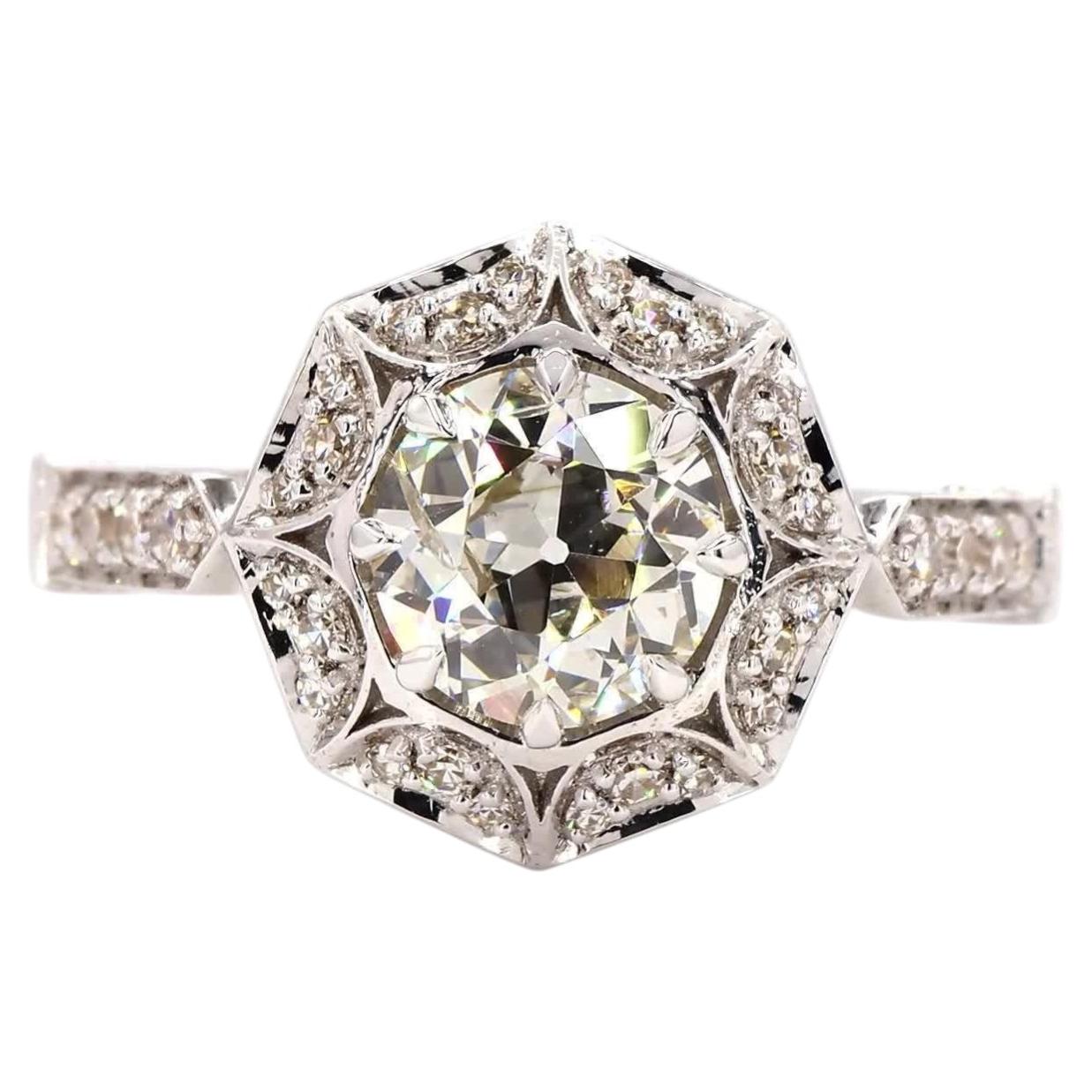 Antique 1.07 Carat Old European Cut Diamond Gold Ring