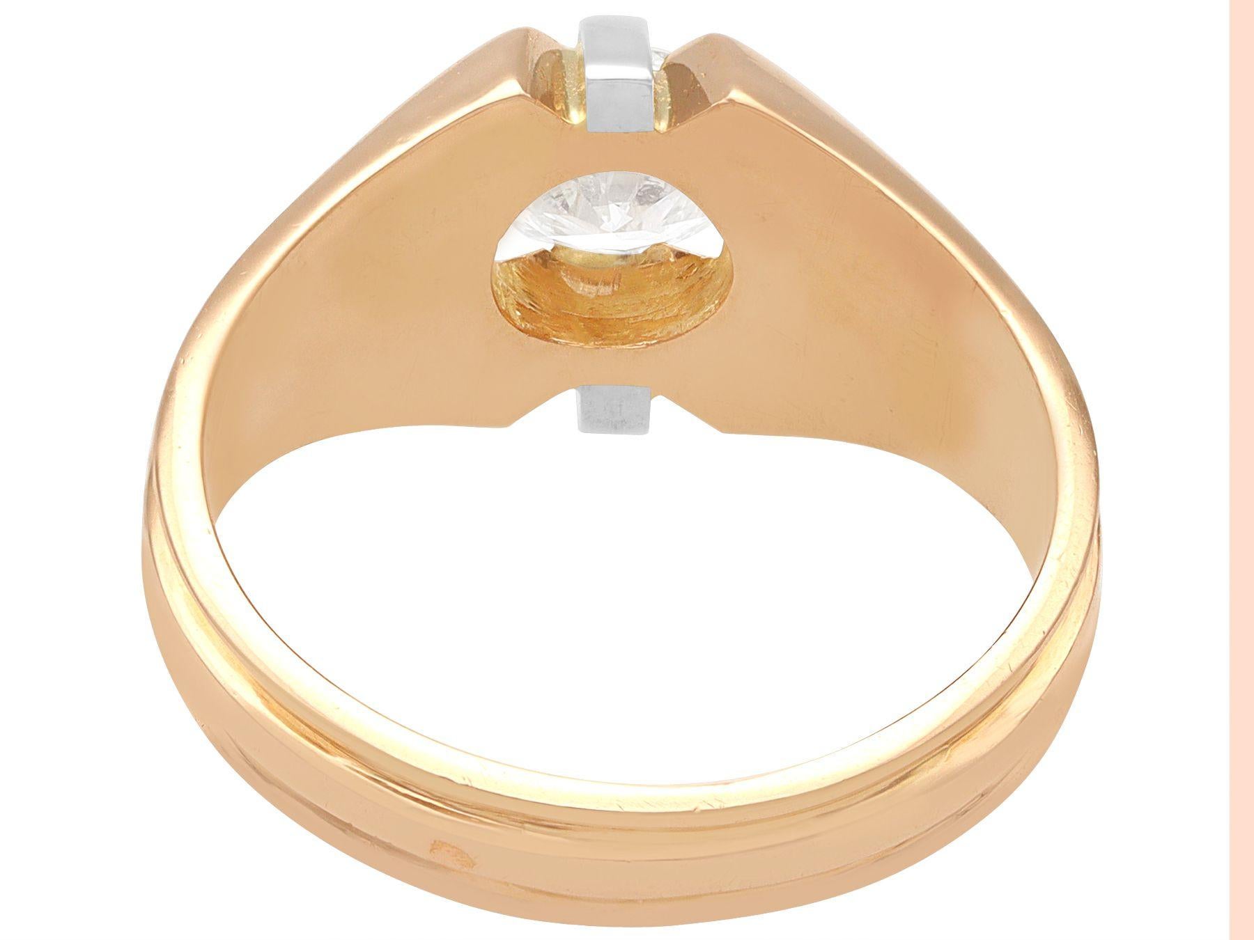 Round Cut Antique 1.07 Carat Diamond and Yellow Gold Gents Solitaire Signet Ring