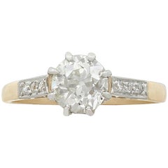 Antique 1.08 Carat Diamond and Yellow Gold, Platinum Set Solitaire Ring
