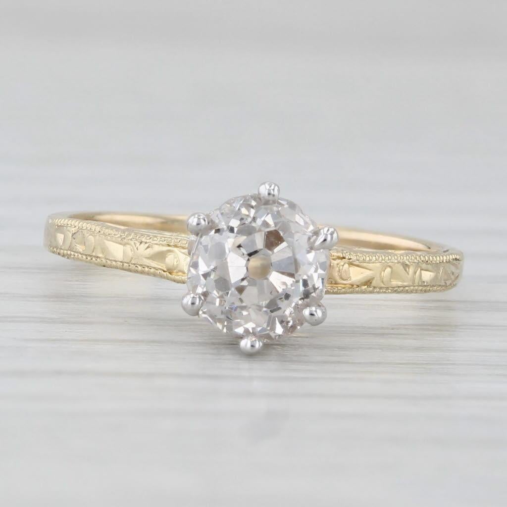 Taglio vecchia miniera Anello di fidanzamento antico 1,08ct Old Mine Cut Solitaire in oro giallo bianco 14k Sz 6 in vendita