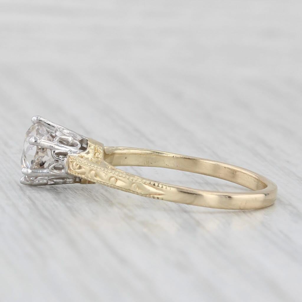 Anello di fidanzamento antico 1,08ct Old Mine Cut Solitaire in oro giallo bianco 14k Sz 6 In condizioni buone in vendita a McLeansville, NC